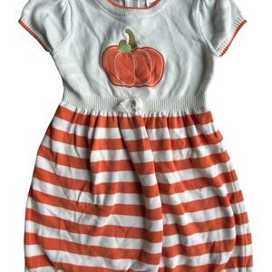 Gymboree 4T Pumpkin Striped Dress Orange Cream Short Sleeve Thanksgiving